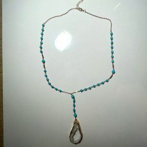 Druzy agate long necklace with natural stones